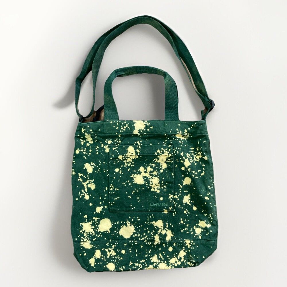 Levis Denim Green Customized Bleached Trippy Tote Bag With Pockets
